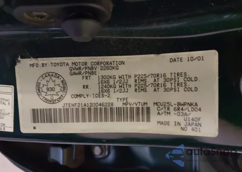 2002 Toyota Highlander z USA, uszkodzony, nr VIN JTEHF21A120046228